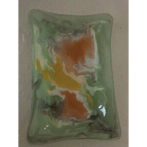 SHOFRI ISRAEL Hand Made Art Glass Tray Artist Dish Gift Vintage 6” Frosted Satin
